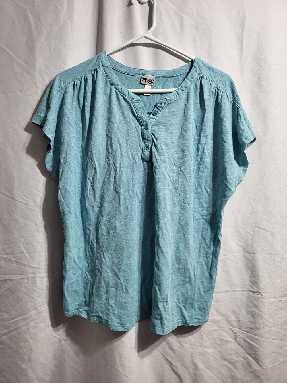 Light Blue Short-Sleeve Henley Blouse - Women's, Size Large